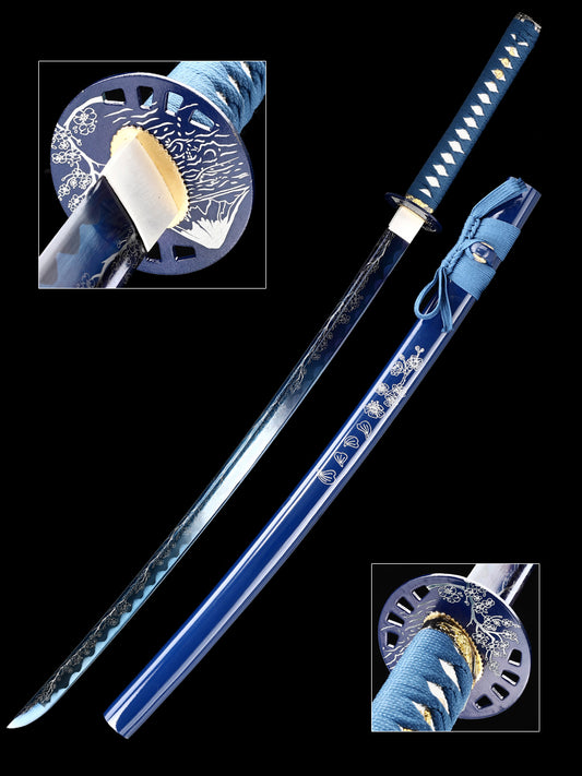 (63)Handmade Authentic Japanese Samurai Samurai Sword Carbon Steel Grilled Blue Knife Men's Boutique Gift Series