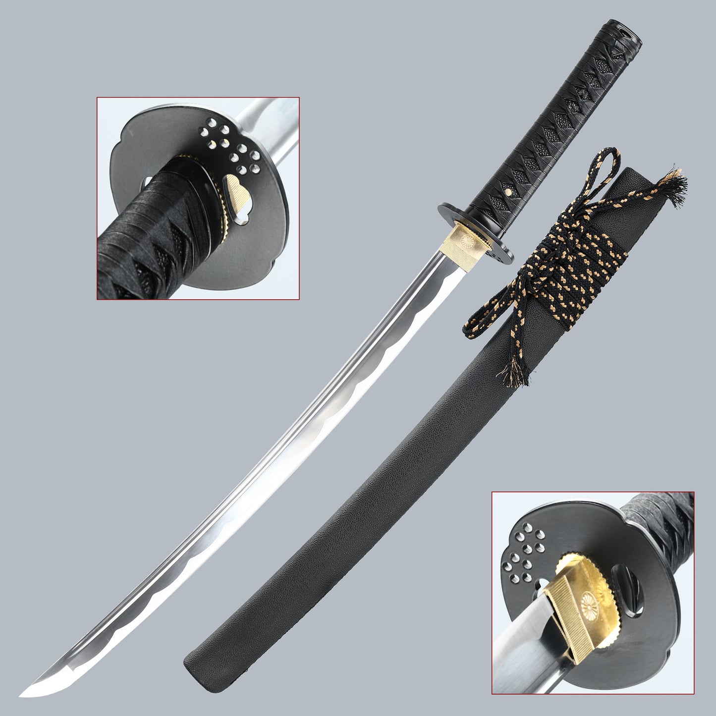 (91)Japanese Samurai Sword Katana Black High Carbon Steel Blade with True Full Tang