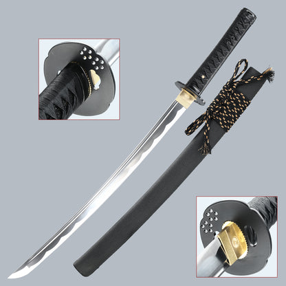 (91)Japanese Samurai Sword Katana Black High Carbon Steel Blade with True Full Tang