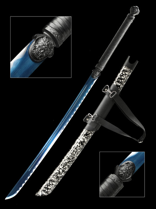 Long knife, large machete, 1060 steel, baked blue, collectible decorative knife