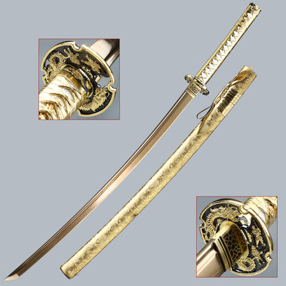 Handmade Japanese Sword With Golden Blade And Scabbard