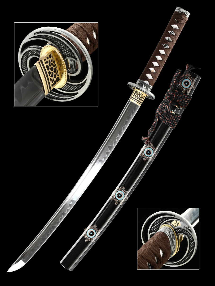 Katana Japanese samurai pattern black gold T10 steel forged