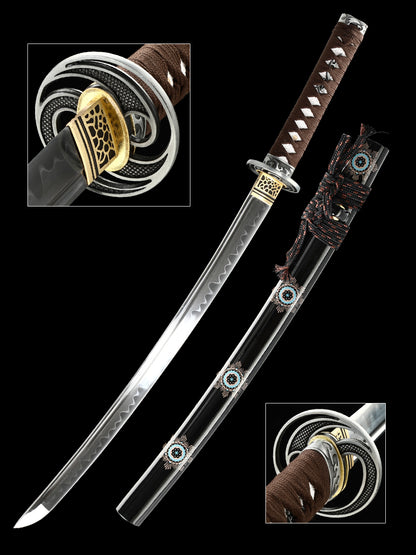 Katana Japanese samurai pattern black gold T10 steel forged