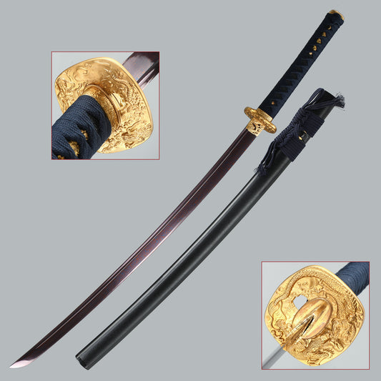 41 Inch Handmade Authentic Japanese Samurai Katana Sword Full Tang Red Damascus Steel Collectible Men's Fine Gifts