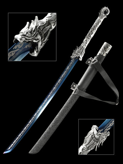 Dragon alloy handle, long knife, machete, 1095 steel, handmade, collectible, decorative knife