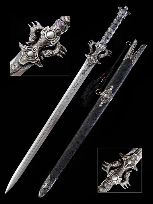 Made in China, Double Dragon Sword - Scale Feather Wusha 1060 Steel Forged Exquisite Sheath
