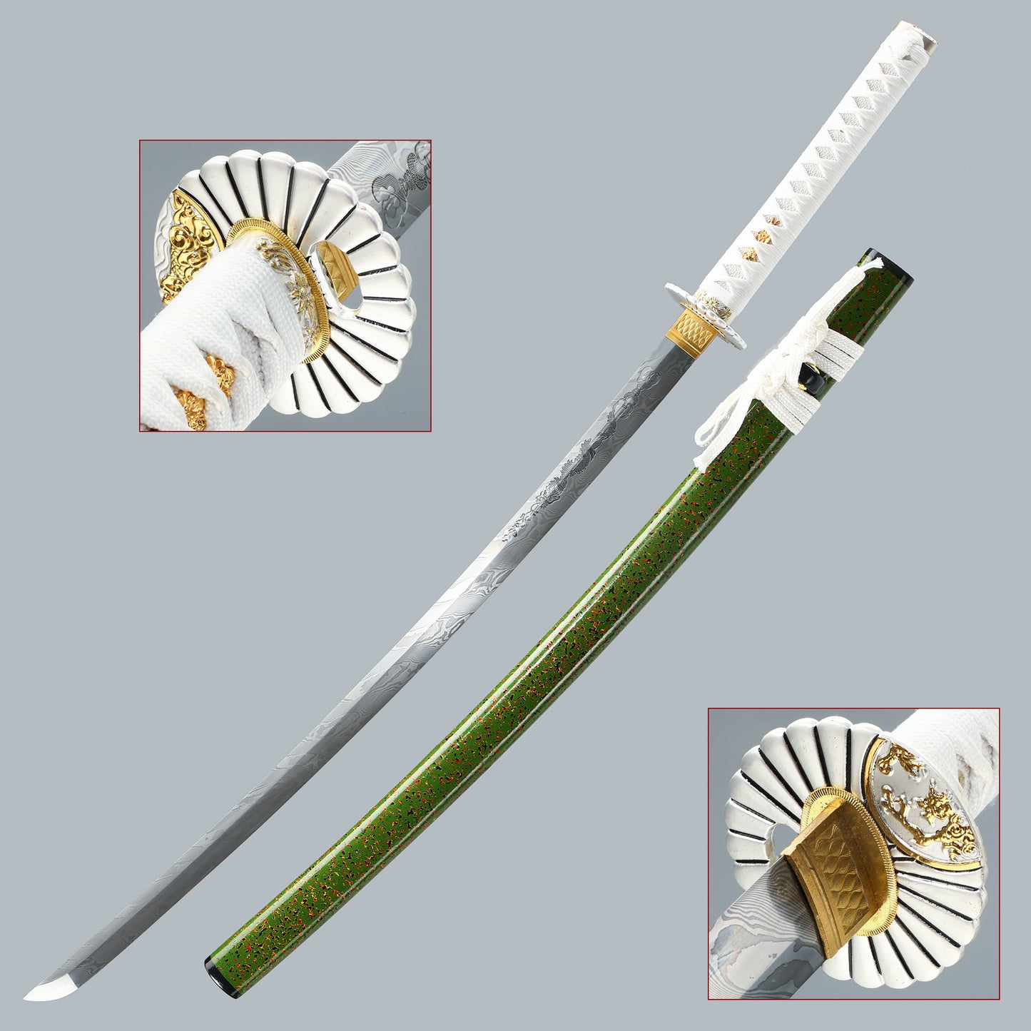 entez Real Katana Sword, Authentic Japanese Samurai Sword, Full Tang, Real for Collectors and Martial Arts Enthusiasts,green