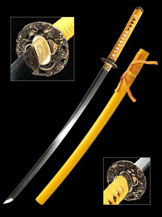 （14）Handmade authentic Japanese Samurai Sword 1060 steel baked blue with green Saya