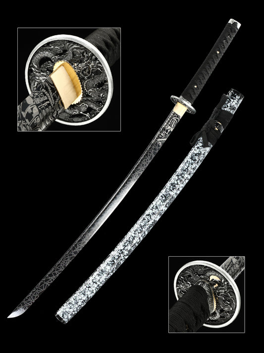 (36)Handmade authentic Japanese Samurai sword 1060 steel baked black