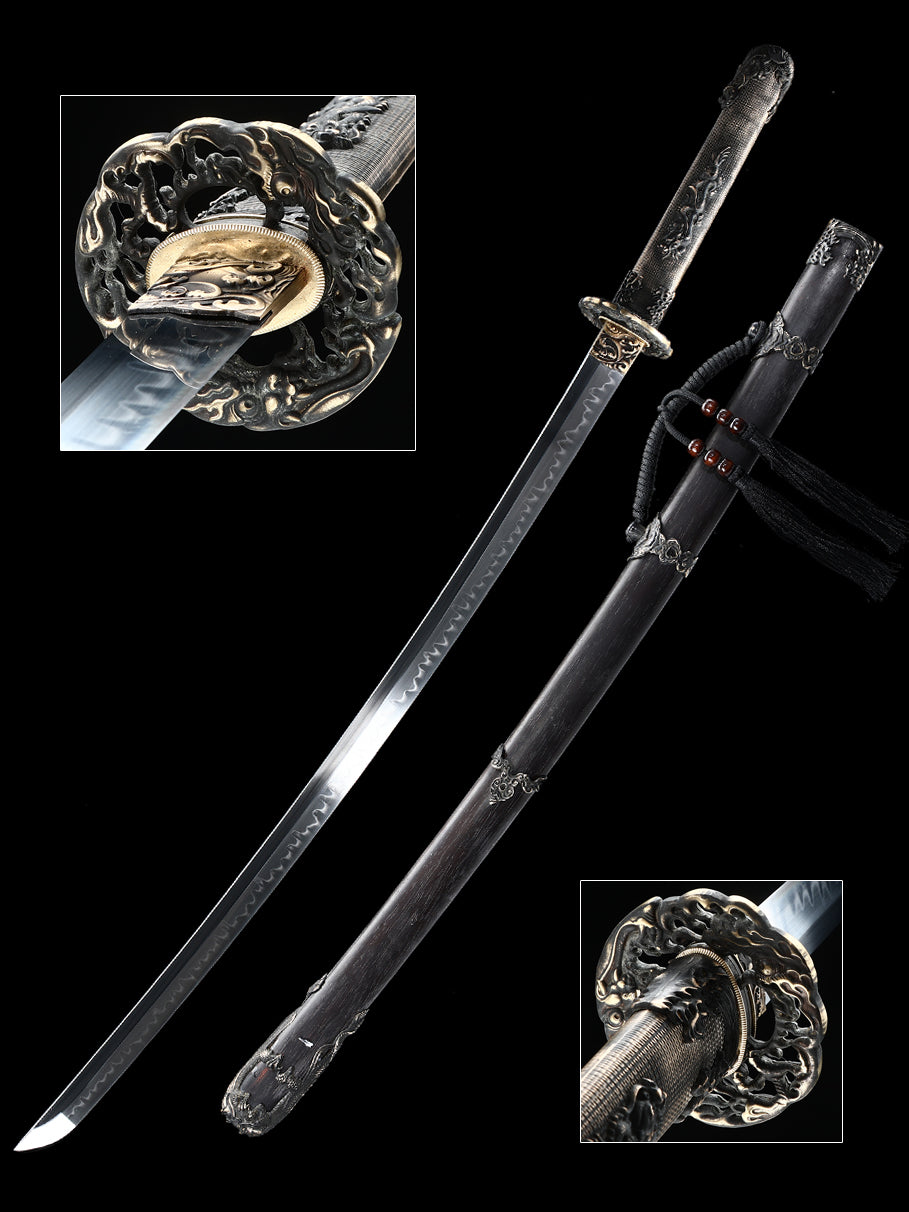 T10 steel handle made entirely of copper Solid wood scabbard dragon sword Tan Japanese style--S2084