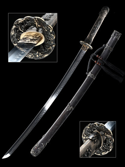 T10 steel handle made entirely of copper Solid wood scabbard dragon sword Tan Japanese style--S2084