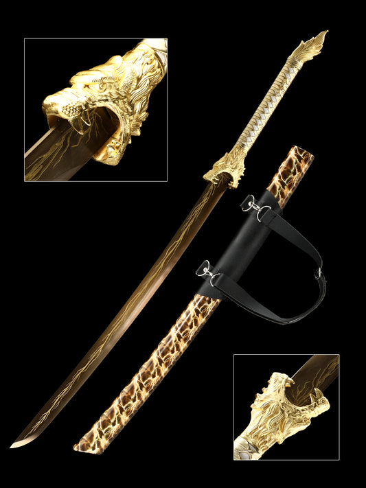 (145) Long knife made of 1095 steel in yellow