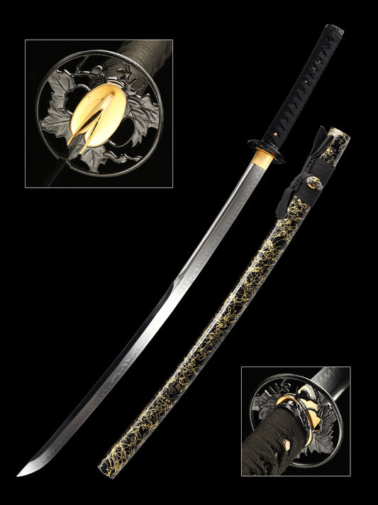 Handmade Japanese Katana Sword T10 Folded Clay Tempered Steel With Silk Thread Scabbard(17)