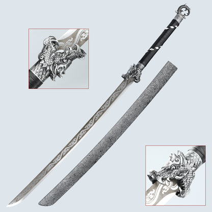 Chinese Sword Tang Dynasty Blade Carbon Steel Edge Lika Dragon Pattern Sheath(TD004)