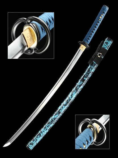 Handmade Japanese Katana Sword Musashi Blue scabbard