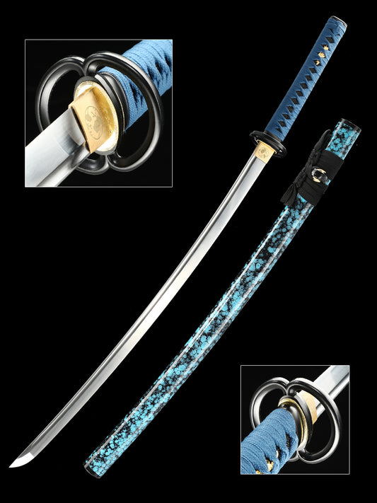 Handmade Japanese Katana Sword Musashi Blue scabbard