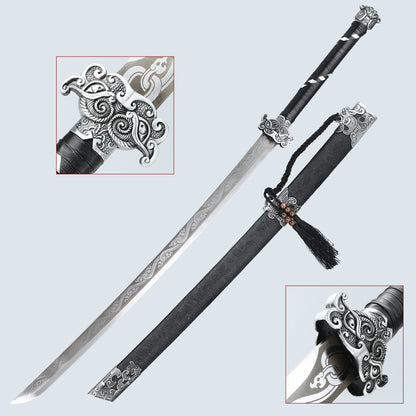 Tang Dynasty Sword Chinese Blade High Carbon Steel Black Dragon Pattern Sheath