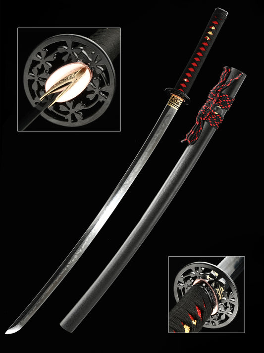 Handmade Japanese Katana Sword T10 Folded Clay Tempered Steel Real Hamon(22)