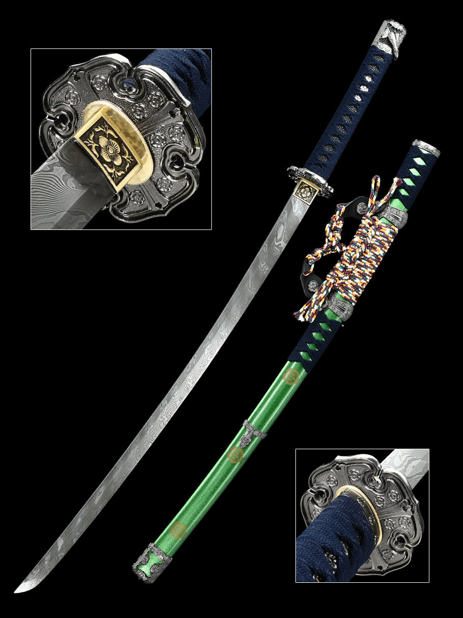 Hand forging Damascus steel with twisted patterns to make green sheaths--S2081