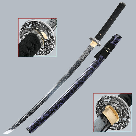 (31)Handmade authentic Japanese Samurai sword 1060 steel baked black