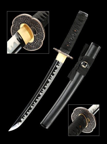 Japanese sword hand forged short samurai sword 1095 manganese steel baked black grinding wave pattern collection decoration