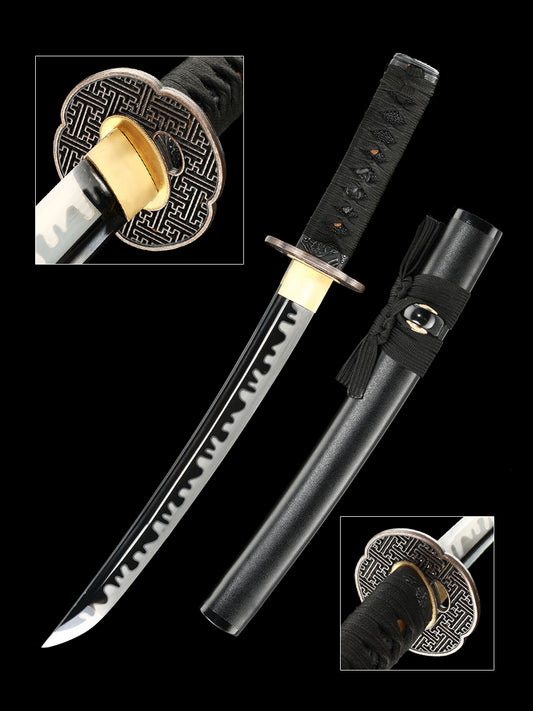 Japanese sword hand forged short samurai sword 1095 manganese steel baked black grinding wave pattern collection decoration