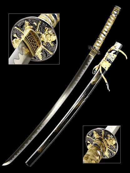 (65)Handmade authentic Japanese samurai sword, all Tang 1095 steel blade, roasted gold, men's exquisite gift series