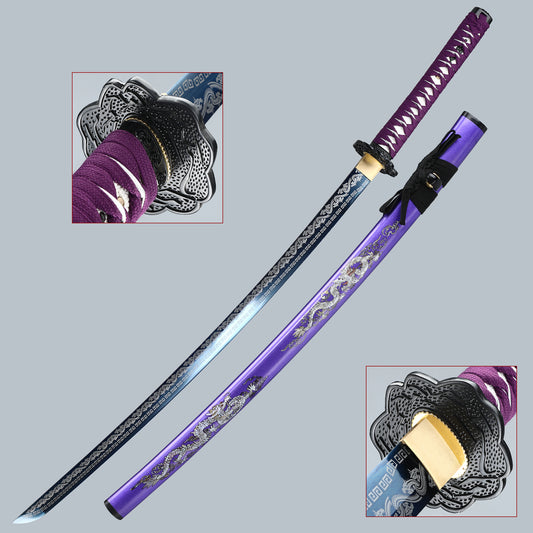 (58)Handmade  authentic1060 steel baked blue with purple sheath Japanese Samurai Sword