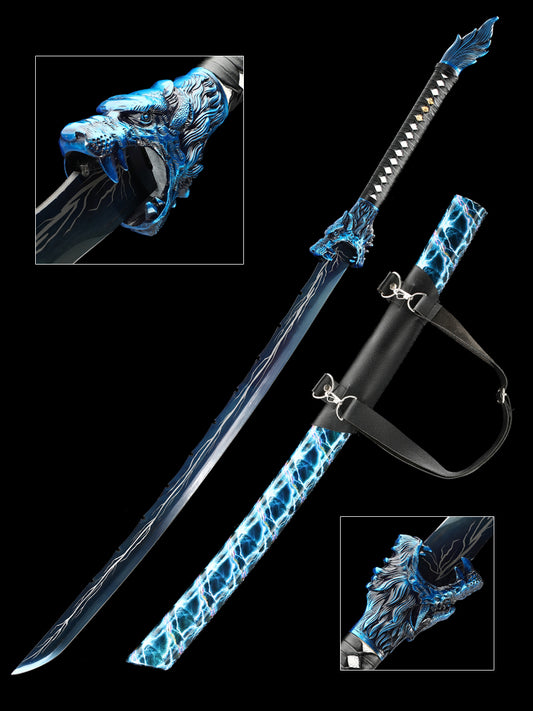 (143)(143) Long knife made of 1095 steel blue
