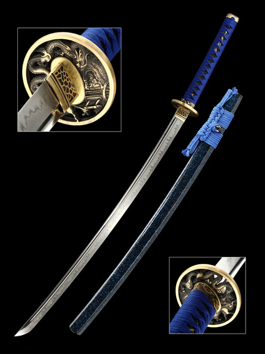 Home Decoration Samurai Sword Blue Sheath T10 Blade Handmade