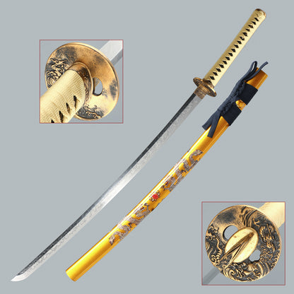 T10 Steel burning blade hot tempered all hand hand forged Japanese Samurai sword genuine, sword real weapons, full Tang, functional, practical sharp