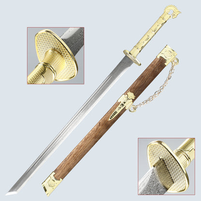 Chinese Tangdao 1095 steel made pear wood sheath dragon patterned sheath