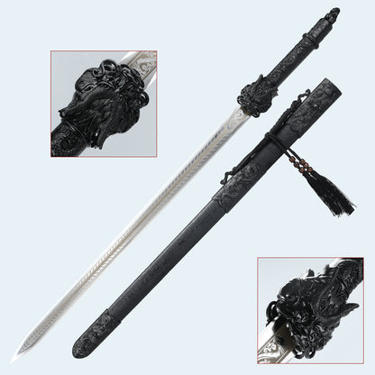 Handmade Chinese Black Dragon Theme Full Tang Han Dynasty Real Chinese Swords
