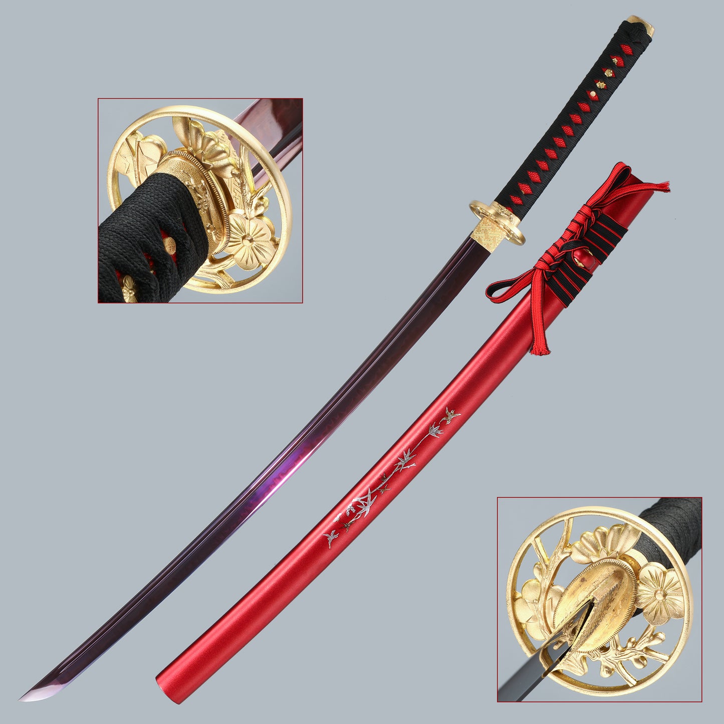 41 inch handmade authentic Japanese samurai katana all Tang red T10 steel burning blade men's fine gift collection