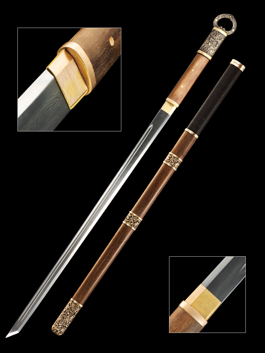 （A34）Chinese Tangdao handmade Damascus steel sheathed rosewood