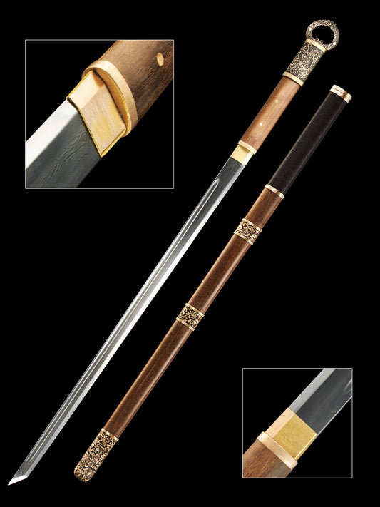 （A34）Chinese Tangdao handmade Damascus steel sheathed rosewood