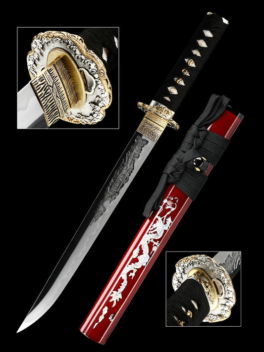 Tanto Sword Handmade Short Katana Clay Tempered Real Hamon Full Tang Samurai Sword Razor Sharp