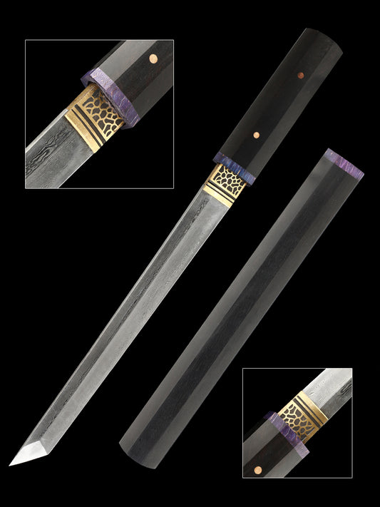 20Inch Real Japanese Sword Damascus Steel Katana Samurai Sharp Full Tang Ebony scabbard