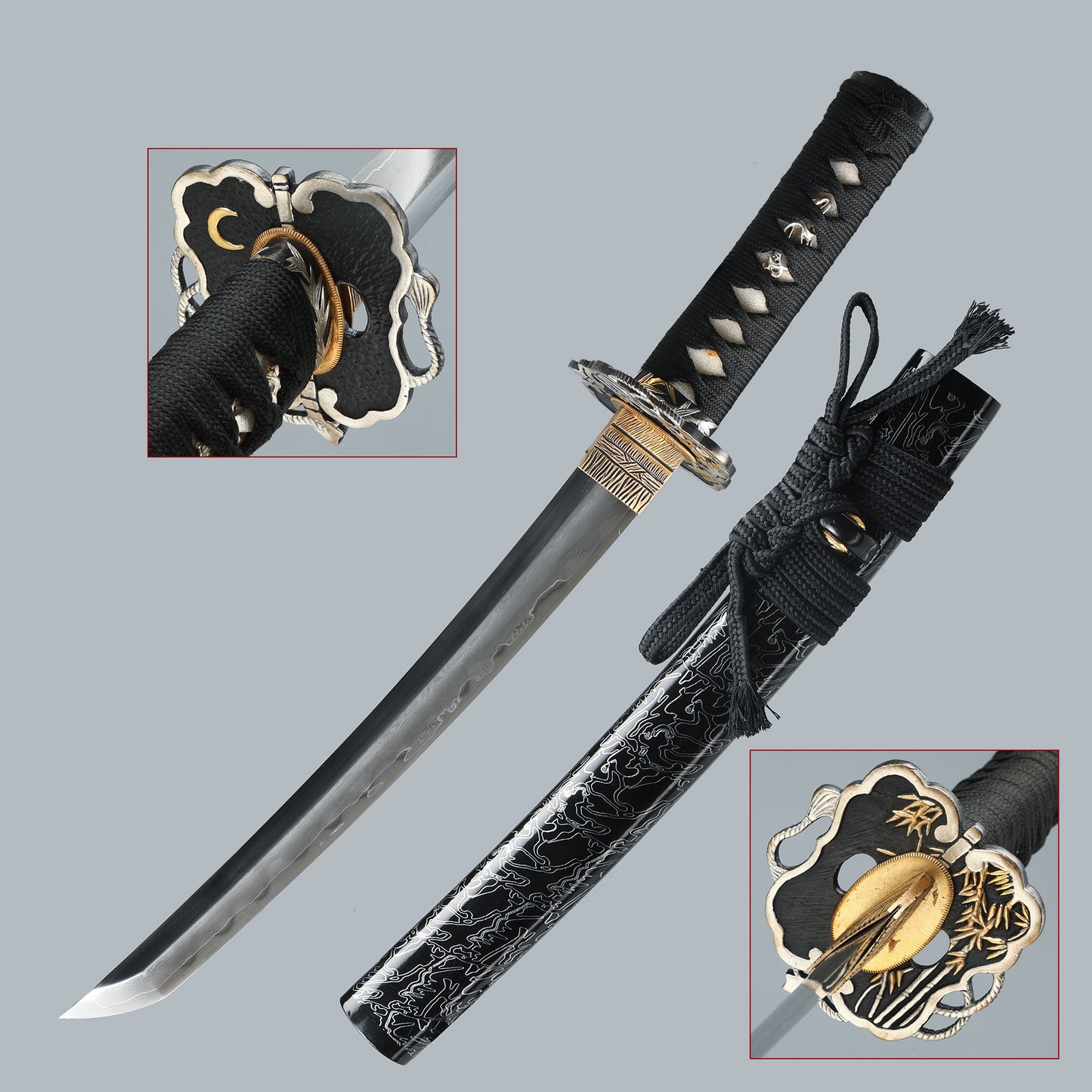 Tanto Sword Handmade Short Katana Clay Tempered Real Hamon Full Tang Samurai Sword Razor Sharp