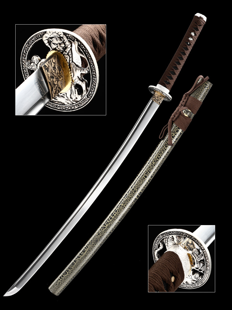Handmade Japanese Victory Sword, High Manganese Steel Tiger Handheld Knife, Tan Samurai Sword