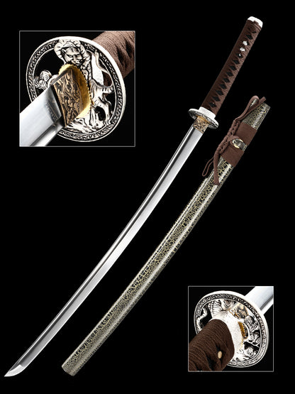 Handmade Japanese Victory Sword, High Manganese Steel Tiger Handheld Knife, Tan Samurai Sword