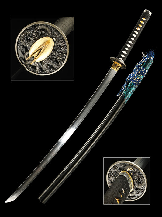 Handmade Japanese Katana Sword T10 Folded Clay Tempered Steel Real Hamon(16)