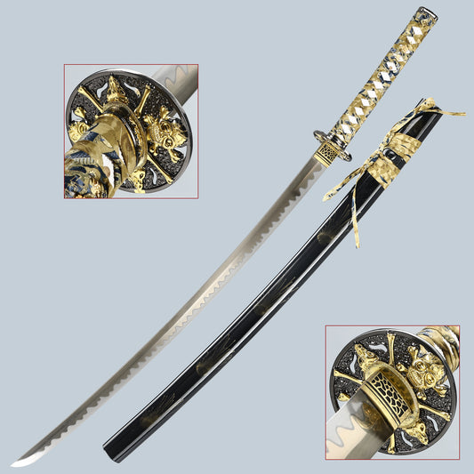 (65)Handmade authentic Japanese samurai sword, all Tang 1095 steel blade, roasted gold, men's exquisite gift series