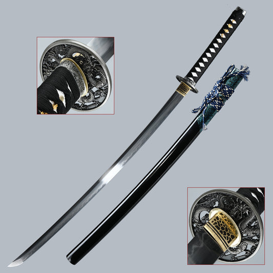 (16)Handmade Japanese Katana Sword T10 Folded Clay Tempered Steel Real Hamon