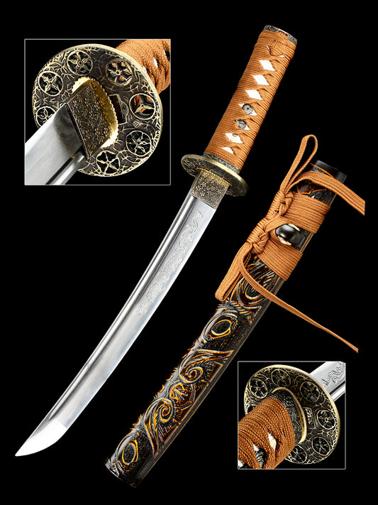 Japanese 20Inch  Tantou 1095 steelKatana Samurai Sword Sharp Full Tang  Hand carved scabbard Theme
