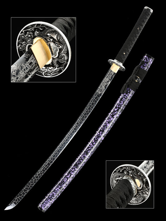 (31)Handmade authentic Japanese Samurai sword 1060 steel baked black