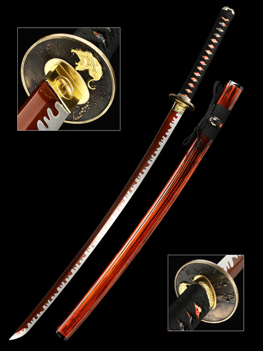 Home Decoration Samurai Sword Dark Red Sheath T10 Blade Handmade