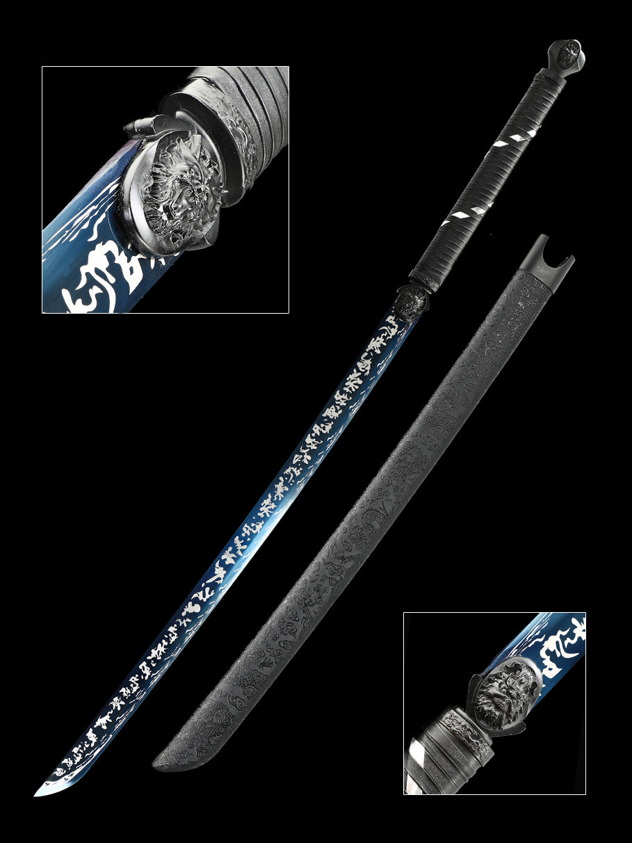 （48） Handmade 1095 steel blade with long knife, baked blue