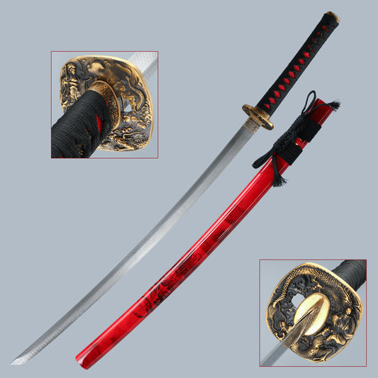 Handmade Japanese Samurai Sword 1095 Carbon Steel With Red Blade And Scabbard