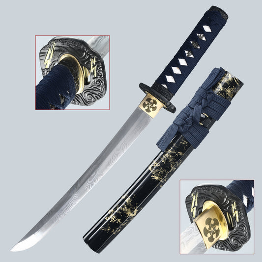 Japanese Samurai Katana Tantou Sword Damascus Steel Oil quenching Real Sharp Blade Full Tang 20Inch